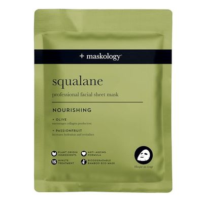 MASKOLOGY SQUALANE Professional Sheet Mask Pack of 1 | Hydrating Face Masks Skincare | Anti Aging Skin Care | Olive & Passionfruit | 100% Plant Based