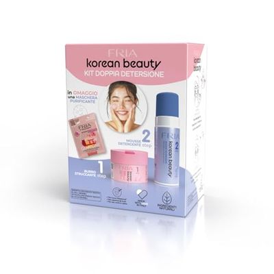 Fria Korean Beauty Kit Doppia Detersione, Burro Struccante Idratante Korean Beauty + Mousse Detergente Delicata Korean Beauty + Maschera Viso Purificante Fria Giappone in Omaggio