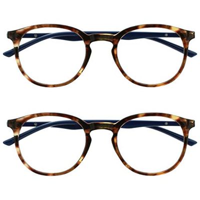 OPULIZE Met Gafas de Lectura con Bloqueo de Luz Azul Pack de 2 Montura Redonda Marrón Carey Azul Resistente a Arañazos Bisagras de Muelle Ordenador Gaming Antirreflejante Hombre Mujer BB60-2 +2.50