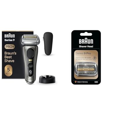 Braun Series 9 PRO+, Rasoio Elettrico Barba, Regolabarba Uomo, Rifinitore di precisione, + Series 9 Rasoio Elettrico Barba Testina di Ricambio Originale