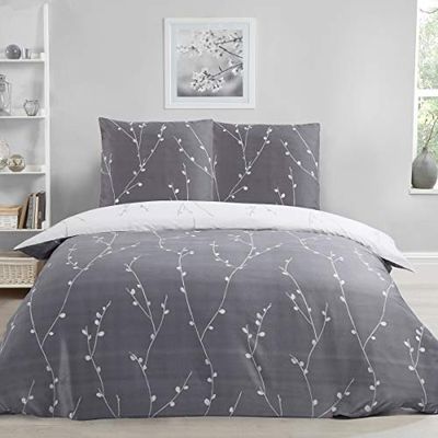 Sleepdown Juego de Funda de edredón Reversible con Estampado Floral, ultrasuave, de fácil Cuidado, hipoalergénico, Color Blanco, 135 x 200 cm + 1 Funda de Almohada de 80 x 80 cm