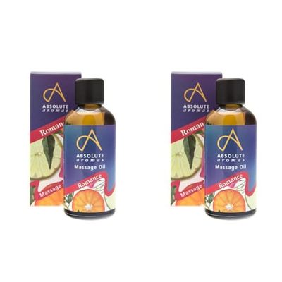Absolute Aromas Romance Bath & Massage Oil 100ml - Jasmine, Spearmint and Cedarwood Pure Essential Oils in a Jojoba, Sweet Almond & Evening Primrose Base - Sensual Body Oil (Pack of 2)