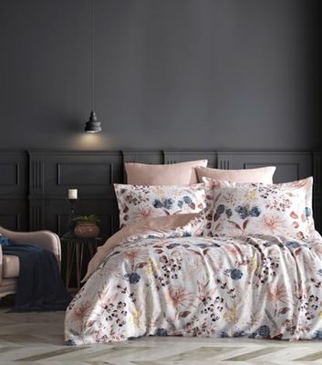 Nuit Des Rêves Ranforce Double Quilt Cover Set (200 x 200 cm), 100% cotone, 2 buste (80 x 80 cm), lavabile in lavatrice, elegante bianco, salmone, giallo e rosa