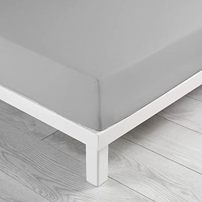 douceur d'intérieur, Fitted Sheet (140 x 190 cm) Linen Grey, 100% Cotton