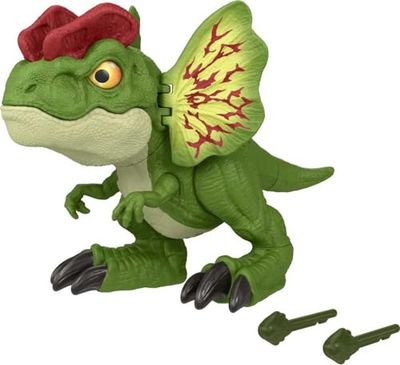 Mattel Jurassic World Dinosaurie Dilophosaurus projektilkastare, dinosaurie leksak figur 20,3 cm lång, samlarobjekt, från 4 år, HNT66