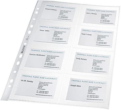 Leitz Punched Plastic Business Card Pocket A4, Clear Gloss Finish, 105 Micron Polypropylene, Pack of 10, 47583003