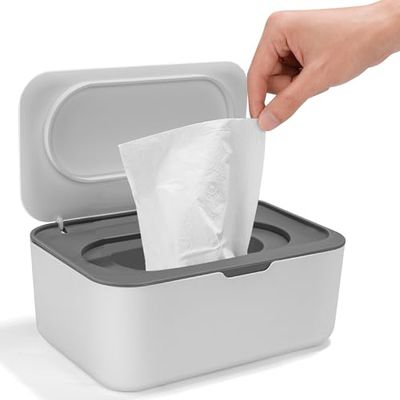 Boîte à Lingettes Humides, Distributeur de Mouchoirs Étanche pour Bébé, Boite de Mouchoirs Papier avec Couvercle, Boîte à Lingette Toilette, Gris