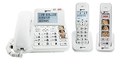 Geemarc Pack Senior - Téléphone Fixe Amplifié et Ses Combinés Additionnels avec Répondeur et Larges Touches Photo Personnalisables pour Séniors - Perte Auditive Faible ou Moyenne - Version FR