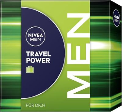 NIVEA MEN Set regalo Travel Power con prodotti per la cura da viaggio, set con gel doccia Nivea Men Deo Roll-on, crema per la cura del viso e beauty case