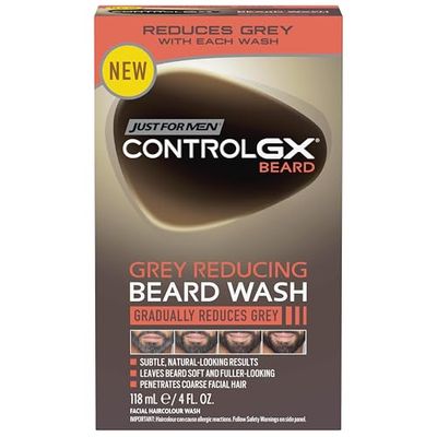 Just For Men Control GX Beard Wash, Reduces Grey With Each Wash For Subtle, Natural-Looking Results – All Shades, 118 ml