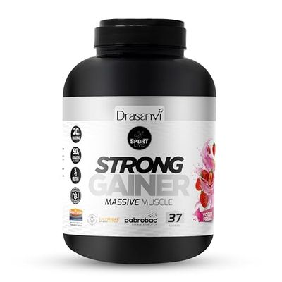 Drasanvi Weight Gainer | Aumento de Masa Muscular | Ganancia de peso y Fuerza | Fuente de Energía | Proteina Whey+Creatina+Harina Avena+Enzimas Digestivas + Probióticos |3 Kg| Yogurt Fresa