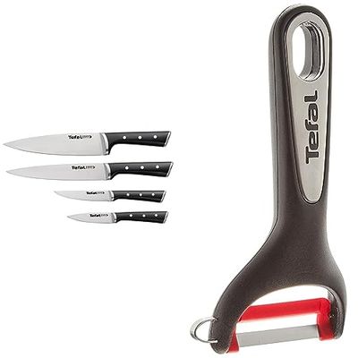 Tefal Ice Force Set de 4 couteaux, Couteau à découper 9 cm + couteau chef 20 cm + couteau d'office 11 cm + couteau à émincer 20 cm K2324S74 & Ingenio eplucheurs fruits et légumes, 1 - Pack
