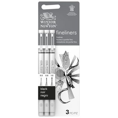 Winsor & Newton Fineliner - Set de 3 Rotuladores Calibrados Fineliner, Color Negro, Puntas 0.5, 0.8, 1.0