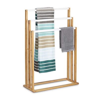 Relaxdays 10020308 Porte-serviettes avec 3 barres en bambou 82 x 54 x 24 cm, Marron