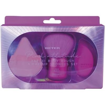 Beter - Set Pennello per trucco con piumino e spugna, pennello kabuki per viso e corpo + beauty blender e piumino, Set trucco, Per cipria e trucco, Set Make up Brush, Ideale per regalo