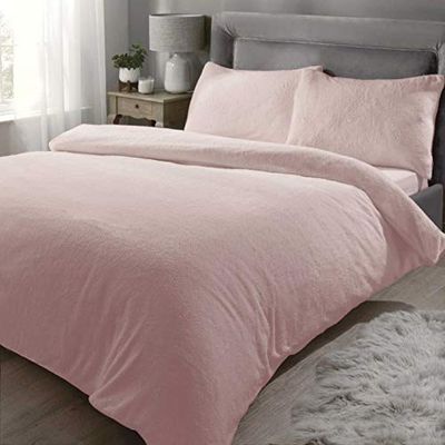Rapport Home Soft Luxurious Teddy Fleece Quilt Cover Bedding Set Soft Pink