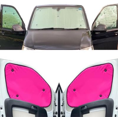 Thermal Blinds Compatible With Mercedes Viano (Years 2003-2014) (Full Set + Barn Doors) With Backing Colour in Pink, Reversible