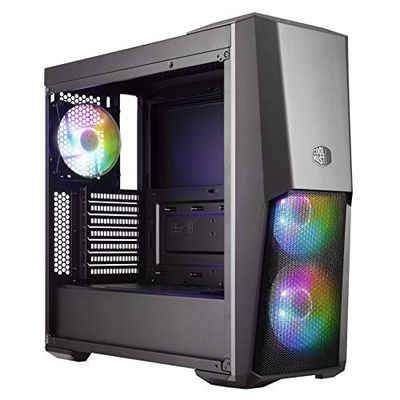 Cooler Master MasterBox MB500 ARGB - ATX PC behuizing met een half mesh paneel, 3 x 120mm geïnstalleerde ventilatoren, glazen zijpaneel, flexibele air flow configuraties - ARGB