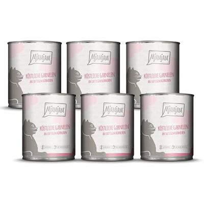 MjAMjAM - cibo umido premium per gatti - deliziosi gamberetti su pollo succoso, confezione da 6 (6 x 800 g), senza cereali con carne extra