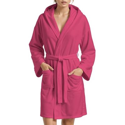 PETTI - Albornoz Hombre y Mujer 100% Microfibra, Unisex, con Capucha, Bolsillos, Cinturón, Albornoces Para Ducha, Gimnasio, Piscina, Viajes, Suave, Tallas Grandes Disponibles, Fucsia