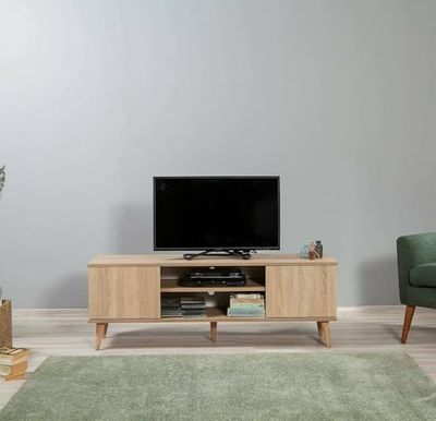 Dmora - Meuble TV Decrux, Buffet de Salon, Armoire Basse pour TV, Base Murale de Rangement, 140x40 h50 cm, Chêne