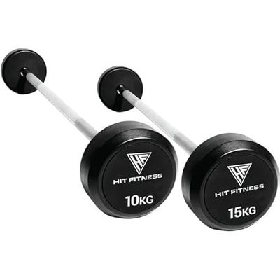 Hit Fitness Uniseks volwassen ronde rubberen eindbarbell 20 kg, zwart & chroom, 106,6 x 18 x 18 cm
