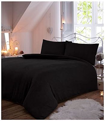 GC GAVENO CAVAILIA Luxury Quality Plain Dyed Thermal Flannelette Duvet Cover and Pillowcases, Cotton, Black, King