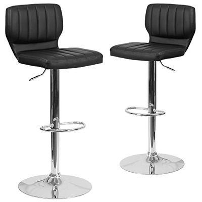 Flash Furniture Banqueta de bar Samantha, contemporâneo, de vinil preto, de altura ajustável, com costuras verticais na parte traseira e base cromada