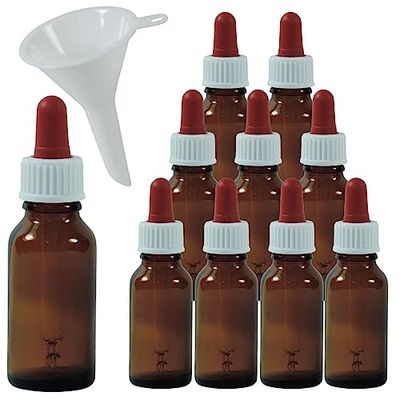 Viva-Haushaltswaren Gabriele Hesse e.K. Lot de 10 flacons de pharmacien en Verre ambré 20 ML avec pipettes (Rouge-Blanc)