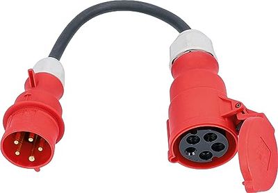 as - Schwabe Cable adaptador – Conector CEE de 400 V/16 A/5 pines a CEE acoplamiento 400 V/32 A/5 polos – 0,3 m H07RN-F 5G2,5 cable de goma resistente – IP44 resistente a salpicaduras de agua, 61375