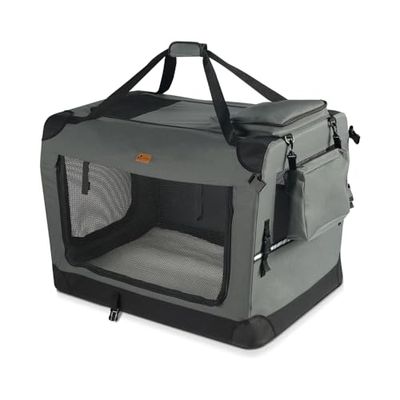 VOUNOT® Trasportino per Cani Gatti Borsa da Trasporto Cane con Materasso Morbido Striscia Riflettente, Box Scatola Pieghevole Viaggio per Animali Domestici, Portabile Traspirante, (M)60x44x44cm Grigio