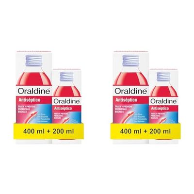 Oraldine, Colutorio De Uso Diario Líquido, Antiséptico y Antifúngico, Previene Gingivitis y Aftas, Pack de 400 ml y 200 ml (Paquete de 2)