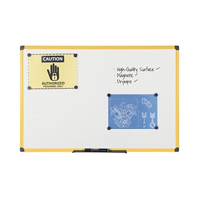 Bi-Office Lavagna Bianca Magnetica Ultrabrite, Con Cornice In Aluminio Giallo, Robusta Lavagna Ad Alta Visibilità, 90 x 60 cm