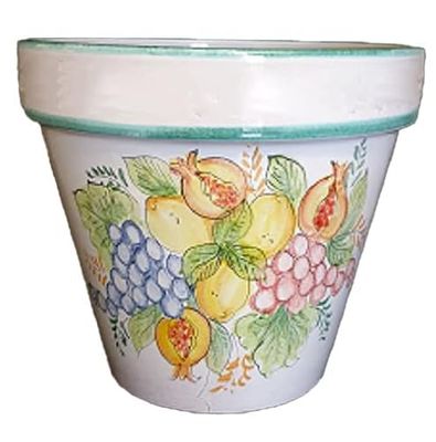 Ceramiche Angela Rinaldi – Vaso in Ceramica di Vietri dipinto a mano Maiolica Design Fioriera Terracotta Giardino cycas (frutta, Diametro cm 53 altezza cm 47 kg 16,00)