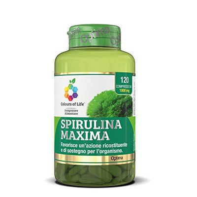 Colours of Life Spirulina Maxima - Integratore di Spirulina - Azione Ricostituente e di Sostegno per l'Organismo - Vegano e Senza Glutine, 120 Compresse