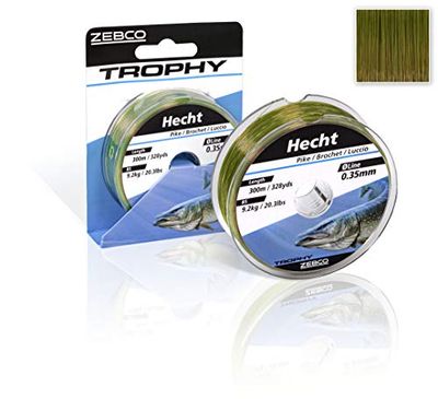 Zebco Kwaliteit Trophy Hecht monofiele vislijn hengel accessoires snoekkoord, groen, 0,45 mm / 14,9 kg