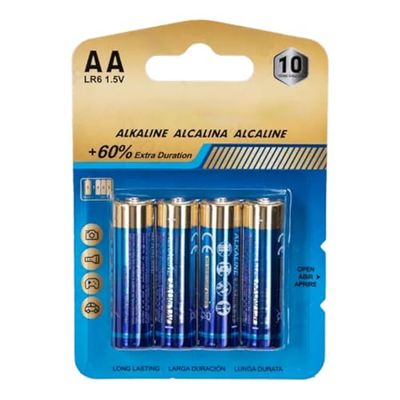 Pila alcalina LR6 (AA) 1,5 V, 4 Unidades, para Dispositivos electrónicos y Juguetes. Energía confiable y Duradera.