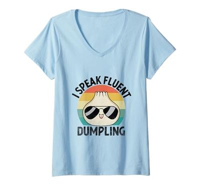 Donna I Speak Fluent Dumpling Bacchette Wrap Cuisine Maglietta con Collo a V