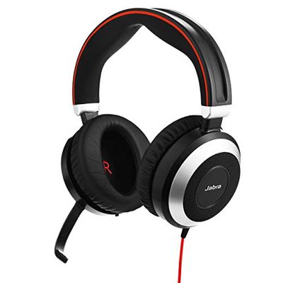 Jabra Evolve 80 MS – Auriculares Estéreo Over-Ear con Cable Certificados por Microsoft con Cancelación Activa del Ruido – Conexiones USB-A y Jack de 3,5 mm – Negro