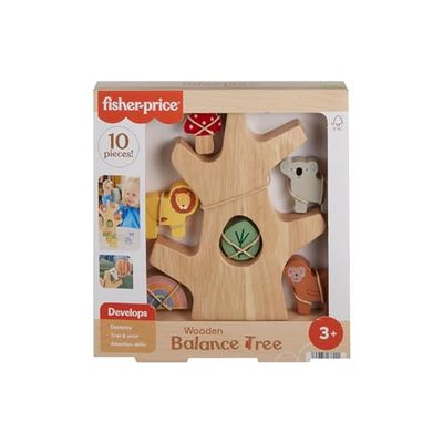 Fisher-price Arbre d’Équilibre en Bois, Jeu favorisant Le développement avec 10 pièces en Bois pour Les Enfants à partir de 3 Ans, HXT87