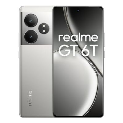 realme GT 6T 5G Teléfono Móvil 8+256 GB, Snapdragon® 7+ de 3.ª generación, Pantalla ultrabrillante de 6000 nits, Cámara Sony de 50 MP con OIS, Gran batería de 5500 mAh, Plata, sin Adaptador