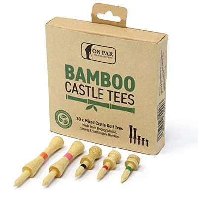 ON PAR Bamboo Castle Golf Tees Mixed Size, Forte, Durevole, sostenibile e biodegradabile. 6 di Ogni Dimensione. Unisex-Adulto
