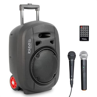 Ibiza - PORT8UHF-MKII-TWS - Altavoz portátil de 8"/400 W MAX con 1 micrófono con Cable y 1 micrófono UHF, Mando a Distancia y maletín de Transporte - Bluetooth, USB, SD y TWS - 6-8 Horas de autonomía