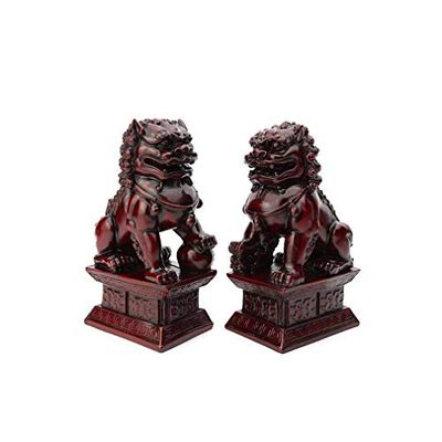 lachineuse - Red Fo Lions Figurine - 2 Fu Dogs Figurines - 17 x 10 x 6.5 cm - Chinese Asian Decoration - Feng Shui Decoration for Home, Office, Indoor - Chinese Asian Gift Idea