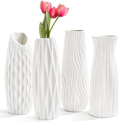 Peohud Confezione da 4 vasi in ceramica bianca, alti 24 cm, vasi per fiori per la decorazione della casa, vasi floreali moderni e minimalisti, per mensole, camera da letto, cucina, soggiorno,