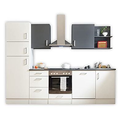 Stella Trading Corner 280, Moderna con elettrodomestici in Bianco, Antracite, capiente Cucina da Incasso con Molto Spazio, Legno, 280 x 211 x 60 cm