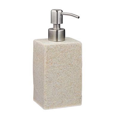 Relaxdays Dozownik mydła, 200 ml, do wielokrotnego napełniania, łazienka, WC, kuchnia, dozownik mydła w płynie, żywica poliestrowa, pompa ze stali nierdzewnej, beżowy