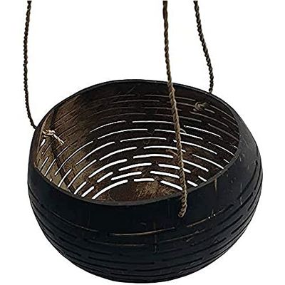 VIE Naturals fågelmatare, skål, 13-15 cm diameter, lätt att hänga (snidad kokosnötskal design-1), 30 cm