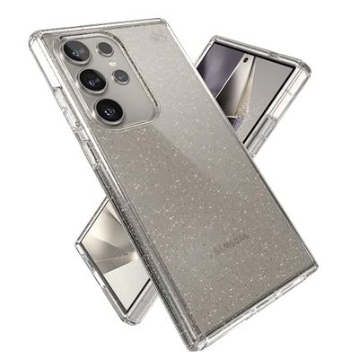Speck Presidio Perfect Clear Samsung Galaxy S24 Ultra Case - Drop- & Camerabescherming, Doorzichtige telefoonhoes, compatibel met draadloos opladen, schokabsorberend, Galaxy S24 Ultra hoesje - goud