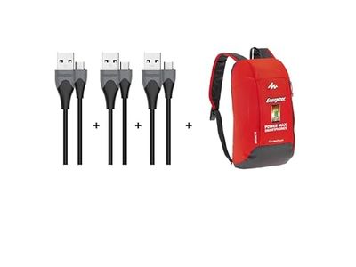 Energizer - 3 x micro-USB-kabel 1,2 m – opladen & synchronisatie (2,4 A/480 Mbit/s) voor mobiele telefoons + rugzak 10 l